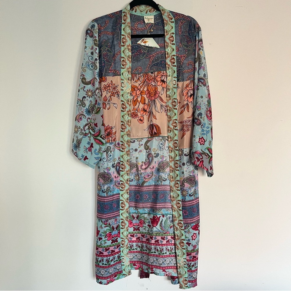Floral Patchwork Silk Kimono Robe